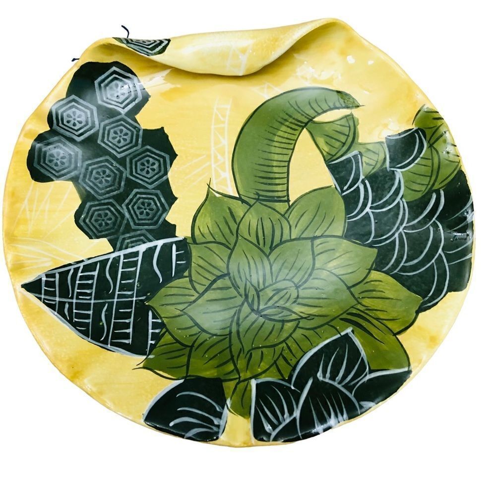 Tommy Bahama Set/3 Ambiance Curled Edge Yellow Green Tropical Print Salad Plates - Picture 2 of 9